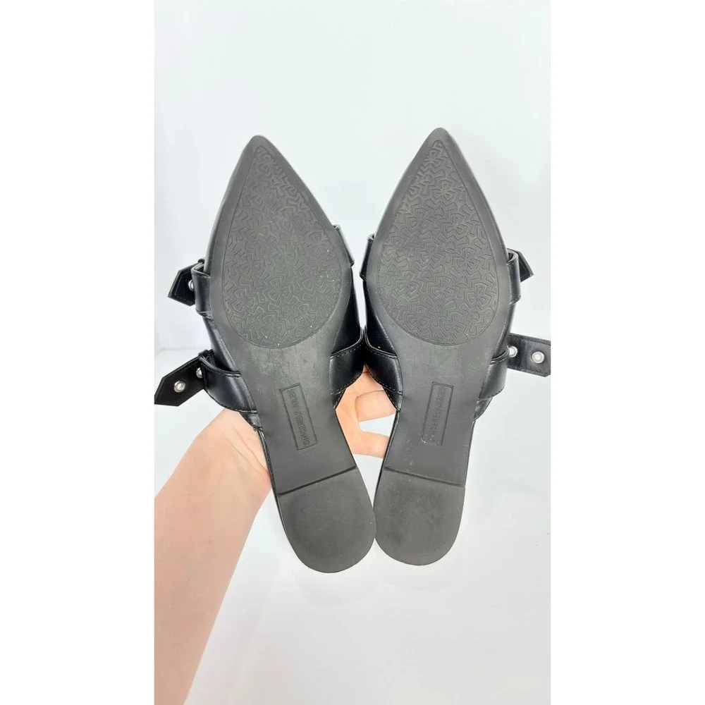 Black Pointed Toe Double Buckle Slip On Flats Shoes Size 9 Office Goth Boss Babe